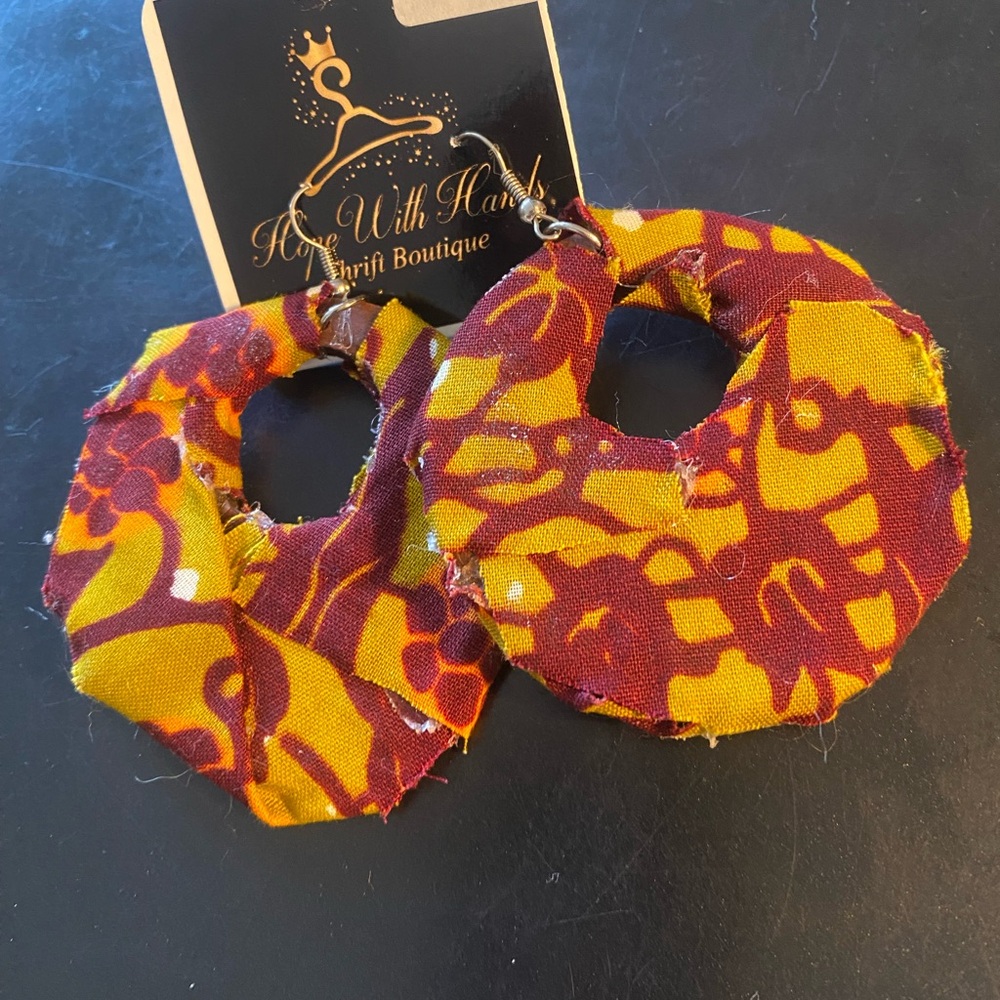 Handcrafted Fabric Earrings - Yellow and Red